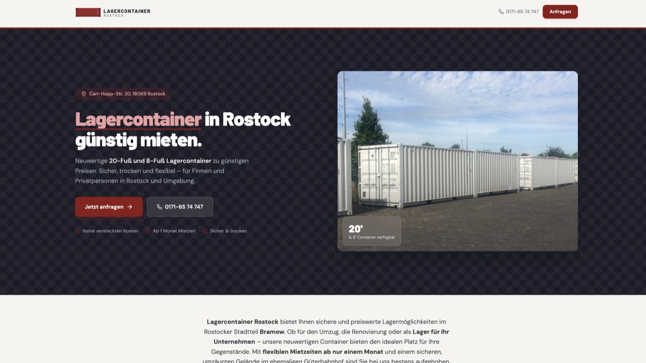 Webseite Lagercontainer Rostock von my-scale